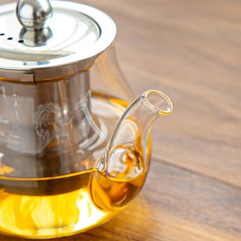耐熱高溫玻璃茶壺可加熱家用功夫茶壺茶具套裝加厚過濾器泡花茶壺