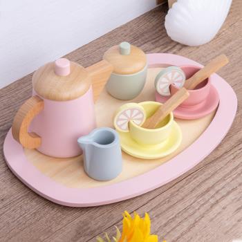 兒童過家家茶具組合下午茶甜點仿真茶壺餐具杯子套裝玩具木質木制