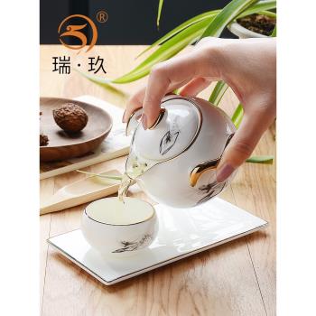中式一人一壺一杯骨瓷茶具套裝功夫茶具獨飲描金陶瓷茶壺茶杯泡茶