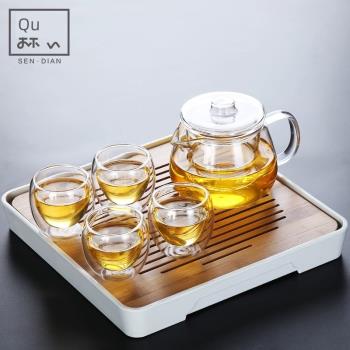 日式玻璃泡茶壺套裝家用耐高溫茶水分離過濾紅茶茶具加厚單壺茶杯