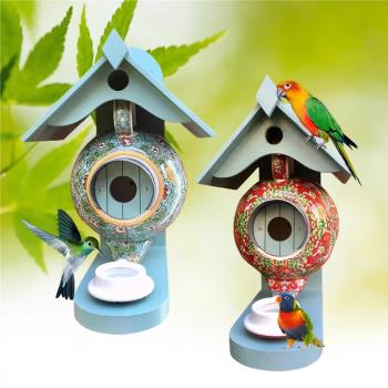 2023跨境外貿新品戶外喂鳥器掛件花園庭院木質擺件陶瓷茶壺工藝品
