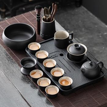 茶具套裝日式功夫泡茶壺茶杯陶瓷家用辦公室瓷石小茶盤茶道紫砂