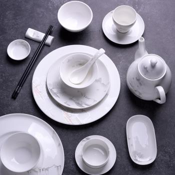 陶瓷酒店用品擺臺餐具套裝飯店四件套盤碗碟茶杯會所星級酒樓餐具