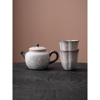 竹葉手繪陶瓷泡茶壺家用手抓壺中式功夫茶具復古小單壺帶過濾泡茶