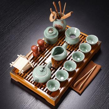 紫砂陶瓷功夫茶具小套裝家用整套客廳辦公實木茶盤茶臺茶壺茶杯