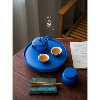 清一丨日式簡約茶壺功夫茶具套裝 家用現代克萊因藍茶杯茶盤禮裝