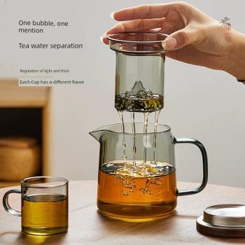 玻璃泡茶壺家用耐高溫茶水分離加厚過濾觀山小單壺辦公室茶具套裝