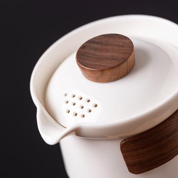 羊脂玉白瓷蓋碗茶杯手抓壺單壺防燙個人專用功夫茶具泡茶壺陶瓷