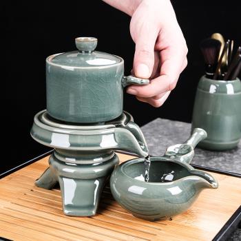 茶道零配件懶人茶具套裝家用開片哥窯陶瓷功夫茶杯自動石磨泡茶壺