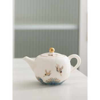 輕奢羊脂玉茶壺泡茶家用單個陶瓷中式功夫茶具沖壺專用高白瓷單壺