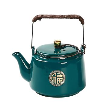 翡翠綠茶壺陶瓷家用大號單壺中式提梁泡茶壺帶過濾網茶樓古聲古色