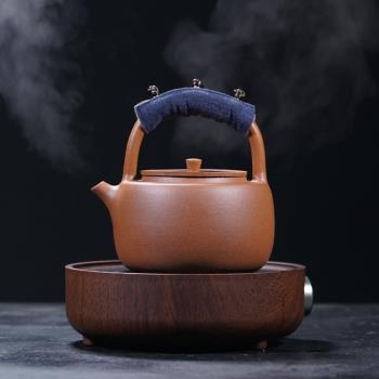 松林外紫砂燒水壺紐結硬提梁煮水壺降坡泥純手工茶壺圍爐煮茶