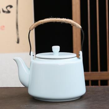 影青陶瓷茶壺家用陶瓷簡約寶石黃提梁壺高檔奢華泡茶壺帶過濾大號