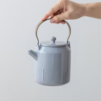 簡約現代風茶壺側把陶瓷家用下午茶提梁壺單壺泡茶高檔輕奢帶過濾