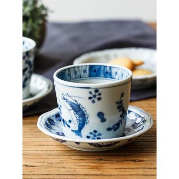 日本進口藍凜堂茶杯和風青花瓷杯子單杯主人杯福字喝茶水杯茶具