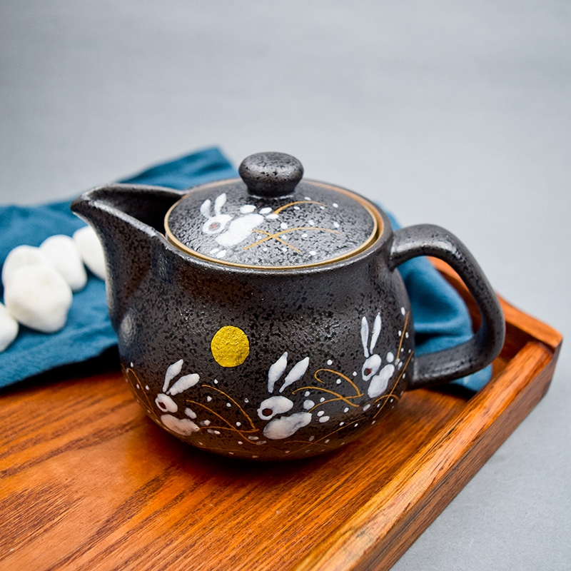 日本九谷燒茶壺陶瓷茶具日式有濾芯茶具泡茶沏茶壺日本制月兔單壺|茶壺