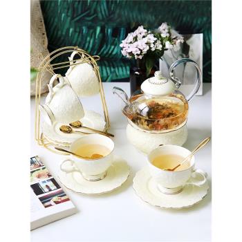 英式下午茶茶具 歐式花茶茶具花茶杯套裝 陶瓷玻璃煮水果蠟燭茶壺