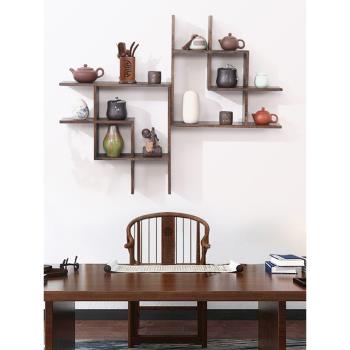 實木壁掛茶杯架中式掛墻展示置物架隔斷茶壺架茶具收納架裝飾客廳