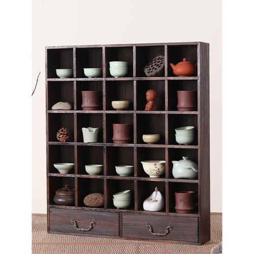 紫砂壺展示架 茶杯架 古玩茶壺架 多寶格收納柜小博古架茶具架