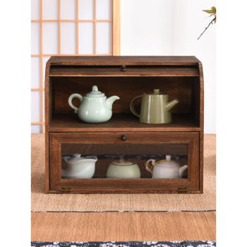 實木桌面收納盒防塵置物架收納架茶壺茶具架化妝品廚房器皿整理架