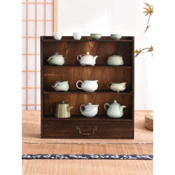實木中式擺件架簡約掛墻茶壺置物架茶杯架子茶具架收納柜茶具配件