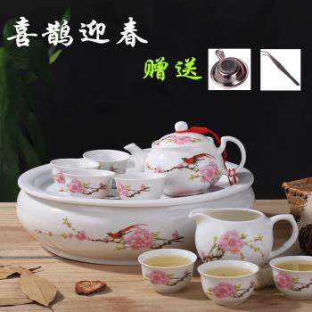 潮汕功夫茶具套裝 陶瓷青花圓形大容量茶盤茶壺中式客廳簡約家用