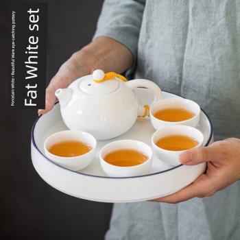 儲水日式干泡茶盤家用白瓷功夫茶具套裝簡約現代茶壺陶瓷茶臺托盤