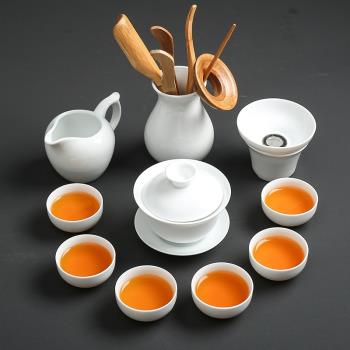 純白瓷功夫茶具套裝中式家用干泡茶盤辦公簡約陶瓷泡茶壺茶杯蓋碗
