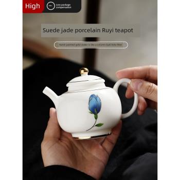 德化陶瓷功夫茶具茶壺辦公室客廳家用高檔簡約泡茶壺羊脂玉瓷單壺