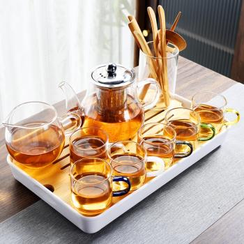 家用泡茶器透明茶杯帶把紅茶花茶壺辦公茶壺耐熱玻璃功夫茶具套裝