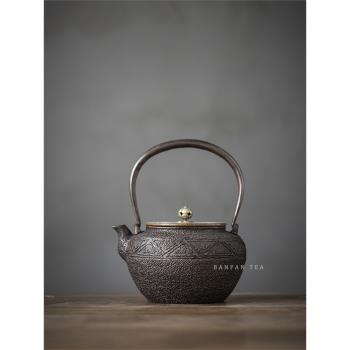 日本原裝進口砂鐵明治時期京都龍文堂鐵瓶提梁壺煮茶壺鑄造老鐵壺