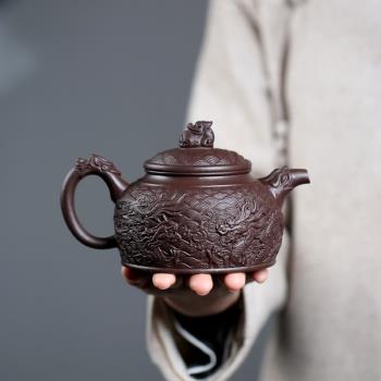 家用泡茶壺名家手工刻繪紫砂壺宜興原礦大容量德鐘單壺中式茶具