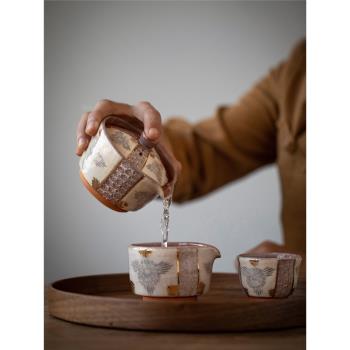 日本進口西川貞三郎清水燒茶壺 日式手作公道杯 輕奢復古陶瓷茶杯
