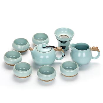 汝窯開片功夫茶具套裝陶瓷茶壺茶海茶杯整套家用辦公茶具禮盒裝