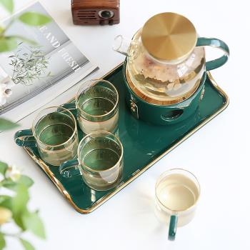 歐式玻璃花茶壺北歐下午茶茶具煮水果茶壺套裝花茶杯家用蠟燭加熱