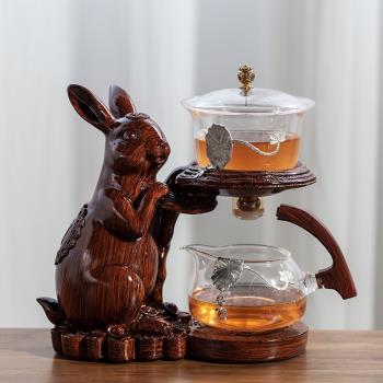 招財玉兔自動茶具套裝家用玻璃自動懶人泡茶神器辦公室功夫泡茶壺