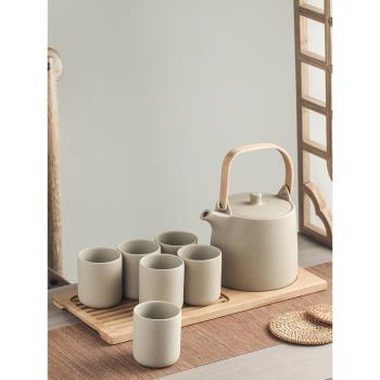 日式茶具套裝粗陶陶瓷茶壺茶杯家用泡茶提梁壺極簡復古高顏值水壺