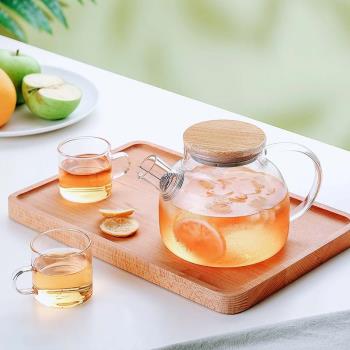 加厚耐熱花草茶壺透明高溫泡茶壺大容量過濾冷水壺玻璃壺茶具套裝