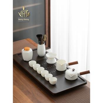 羊脂玉功夫茶具套裝家用客廳輕奢辦公室茶盤高檔白瓷側把茶壺茶杯