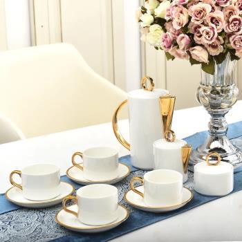 梵芙瑞Vanvery歐式陶瓷咖啡杯碟套裝簡約金邊陶瓷茶壺英式下午茶