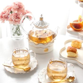 輕奢水果茶壺套裝英式下午茶茶具網紅玻璃花茶杯子蠟燭加熱花茶壺
