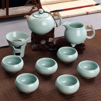 恒緣汝窯功夫茶具套裝6人家用汝瓷開片陶瓷冰裂釉大茶壺茶杯整套