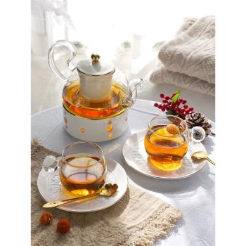 花茶壺套裝英式咖啡杯玻璃養生水果茶壺蠟燭加熱法式下午茶茶具