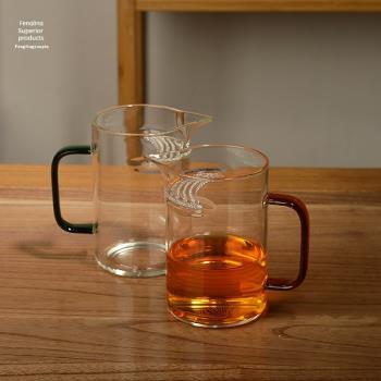 月牙玻璃公道杯加厚耐熱茶漏一體茶壺茶水分離過濾茶海綠茶分茶器