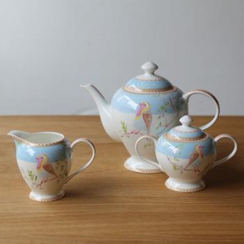 外貿原單出口英國骨瓷花鳥下午茶紅茶壺糖缸奶缸三件禮盒
