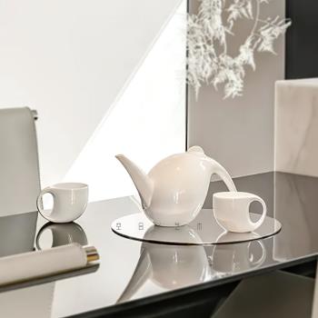 空合簡約中式茶具白色陶瓷創意茶壺茶杯擺件售樓處餐廳客廳裝飾品