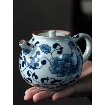 蘊華堂青花瓷茶壺中式復古陶瓷功夫茶具小單壺正把壺泡茶器簡約仿