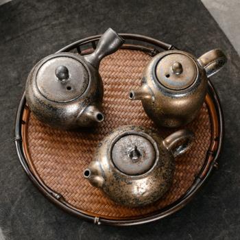 ENCAN粗陶茶壺鐵銹復古側把壺日式功夫茶具陶瓷單壺紅茶泡茶壺
