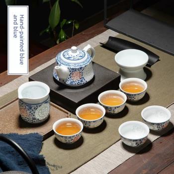 景德鎮鏤空玲瓏陶瓷手繪青花功夫茶具泡茶簡約套裝茶壺茶杯泡茶器
