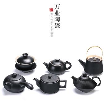 黑陶茶壺單壺大容量家用現代簡約陶瓷側把大號功夫茶具泡茶器蓋碗